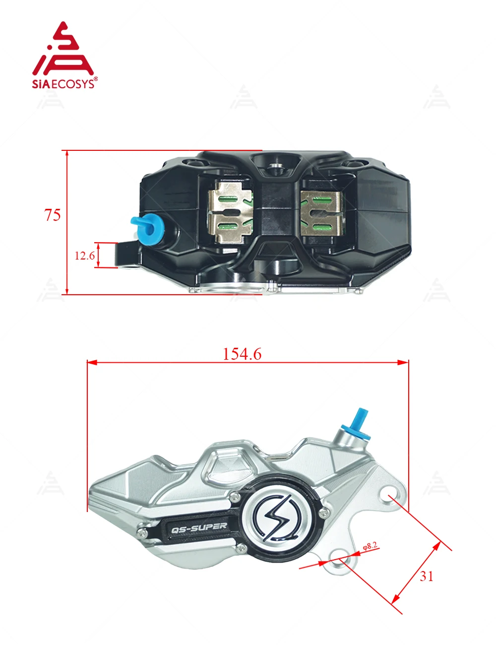 Forged Front Brake Caliper 4 Piston - QS 4-Kolben Geschmiedeter Aluminium-Bremssattel-Kit mit belüfteter